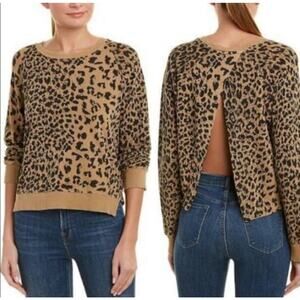Current Elliott Women's Leopard Print Split Back Long Sleeve Sweatshirt 2 Soft